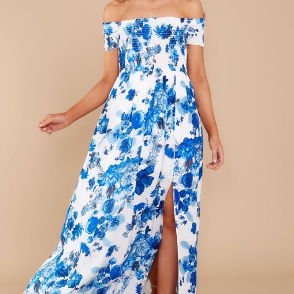 Blue floral print maxi dress